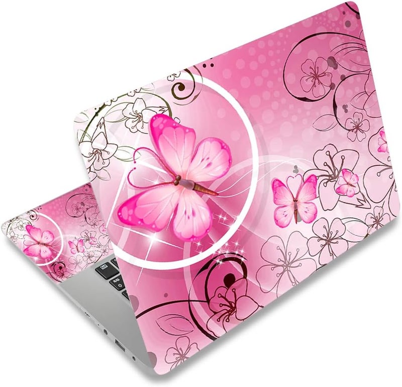 Laptop Skin Sticker Decal,12" 13" 13.3" 14" 15" 15.4" 15.6 inch Laptop Skin Sticker Cover Art Decal Protector Notebook PC (Pink Butterfly)